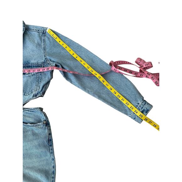 Zara Women Blue Full Length Wide Leg Denim Jumpsuit With Side Cut-Outs Size XL - Picture 6 of 9